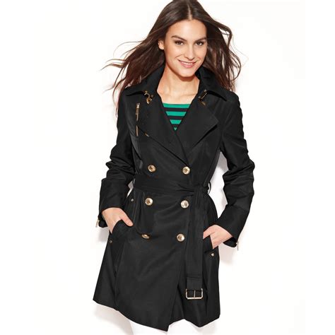 michael michael kors petite double breasted belted trench coat|michael kors denim trench coat.